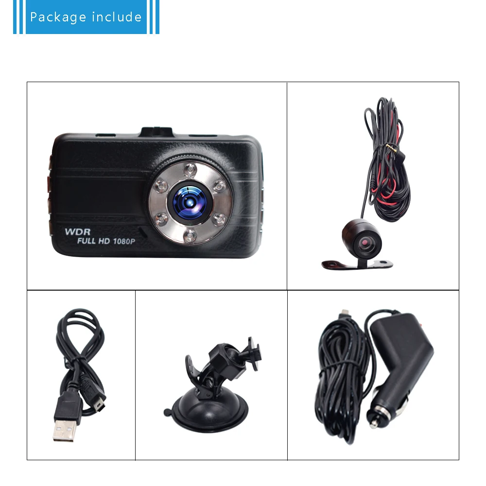 Двухместный автомобиль Камера DVR 1080 P автомобиля Регистраторы 3 дюймов 150 градусов