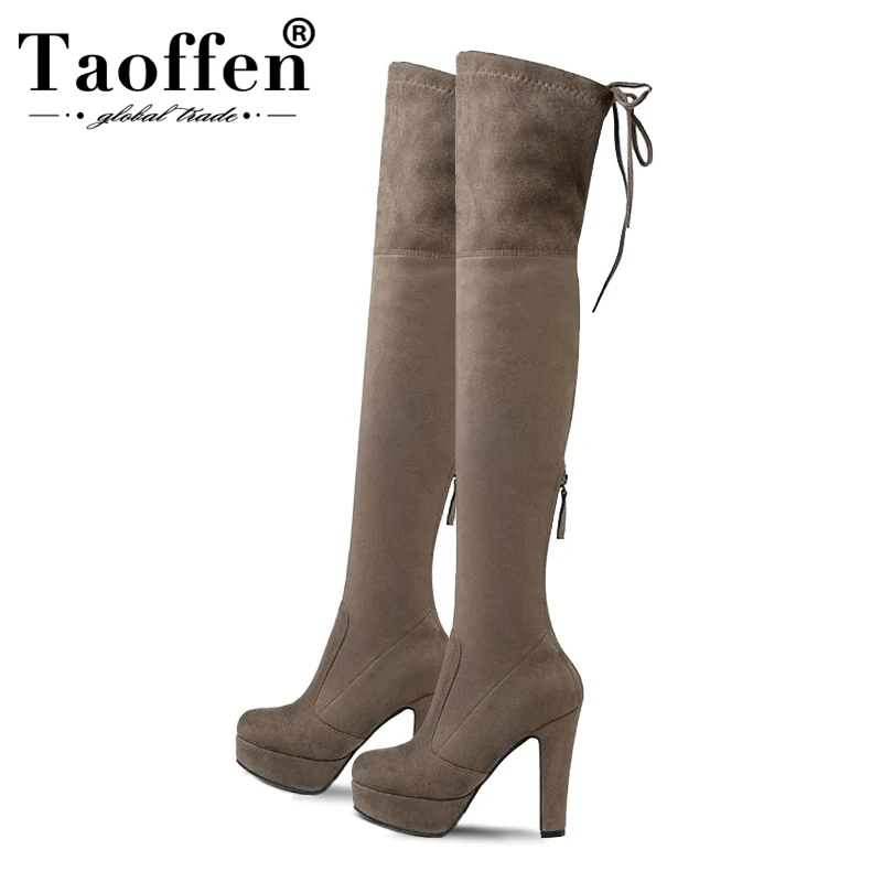 Taoffen 9 Colors Women High Heel Fashion Elastic Boots Platform Hot Sale Winter Boots Warm Fur Shoes Women Footwear Size 34-43