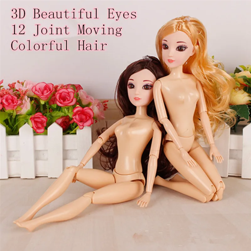 3D глаза красочные волосы BJD кукла 12 совместных движущихся голых телесных тел
