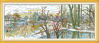 

Beautiful Lake Scenery Cotton Aida Needlework Cross Stitch Kits 11CT Accurately Printed Embroidery DIY Handmade Wall Home Decor