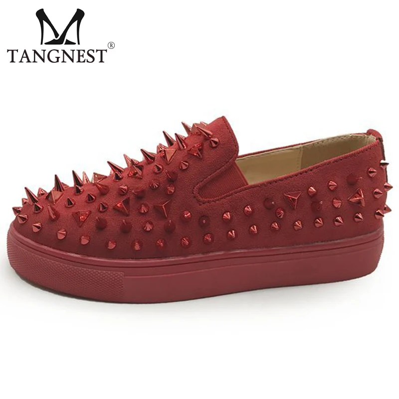 

Tangnest Spring Rivet Gold Platform Flats Women Loafers Slip On Solid Round Toe Creepers Lady Casual Fashion Flat Shoes XWD7365