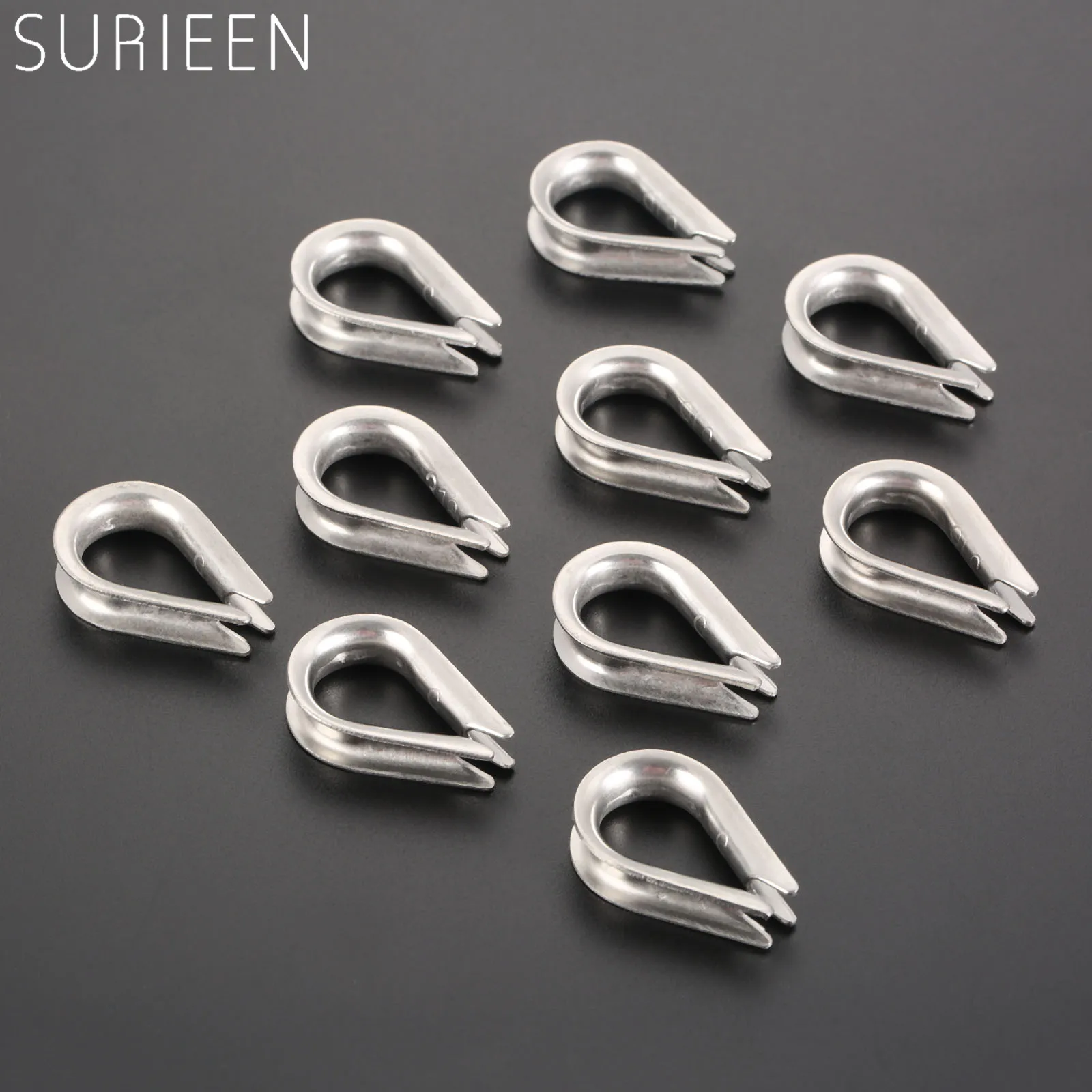 SURIEEN 10pcs/Lot 5mm M5 Wire Rope Cable Thimbles Clamps Marine Grade