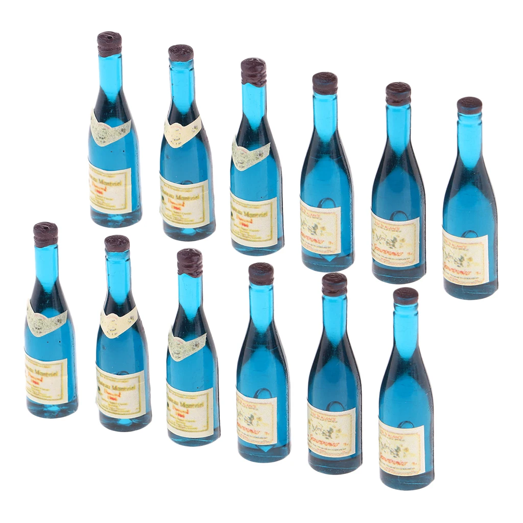 Dollhouse Beer Champagne Bottles Bulk (12 Pieces), 1:12 Scale Kitchen/ Dining Room/ Living Room/ Fairy Garden Life Scenes Decor