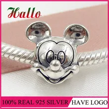 Подходят оригинальные Подвески бусина, жесткий браслет действительно стерлингового серебра 925 Шарм Микки портрет DIY ювелирных изделий Berloque