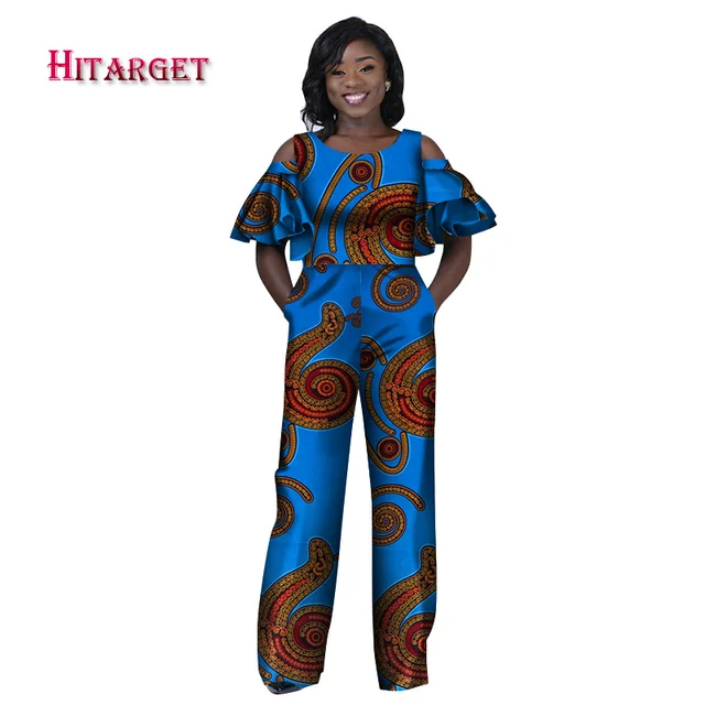 2017 African Print Women Jumpsuit Ruffles O Neck