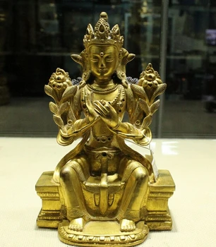 

wholesale factory Old Tibet Buddhism Temple Bronze 24K Gold Manjusri Kwan-Yin Buddha Statue AE1024 AB1025
