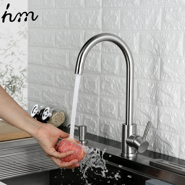 Special Offers hm 360 Degree Cold and Hot Kitchen Tap Single Hole Water Tap SUS304 Stainless Steel Kitchen Faucets