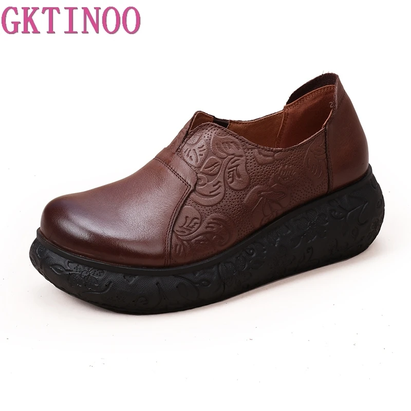 GKTINOO 2019 New Women Flats Genuine Leather Shoes Woman Slip On