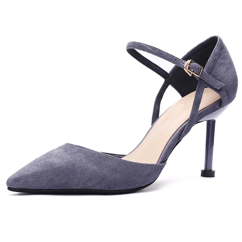 Shoes Woman 2019 New Summer 8cm High Heels Shoes Women Office Ladies Elegant Flock Ankle Straps Female Sandals Casual Shoes Pump