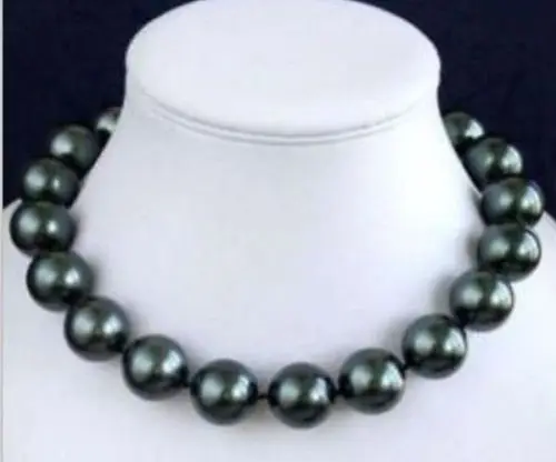 

Free Shipping >>>>12mm natural tahitian black pearl necklace 18inch 14K