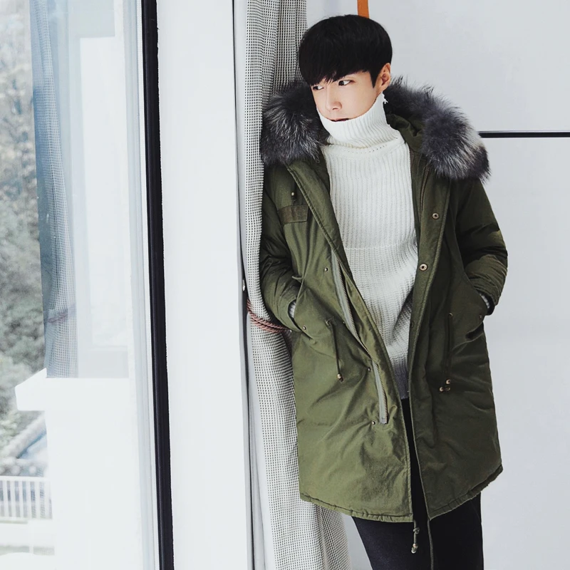 2017 Épaissir En Rembourré Manteau Parkas Lx1096 Solide Veste Chaud Ayunsue Hommes Fausse Fourrure Amy Coton Hiver Longue Vêtements Mâle Outwear Green P8n0wOk
