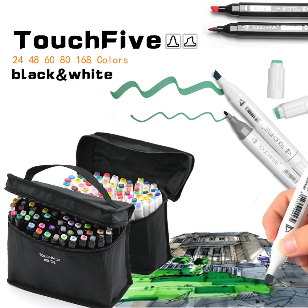 TOUCHFIVE набор художественных маркеров 24/40/60/80/168 цветов спиртовая ручка двойной
