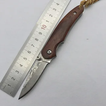 

cool mini pocket knife small wood handle key chain knife portable EDC tool hunting knife survival folding knife Damascus blade