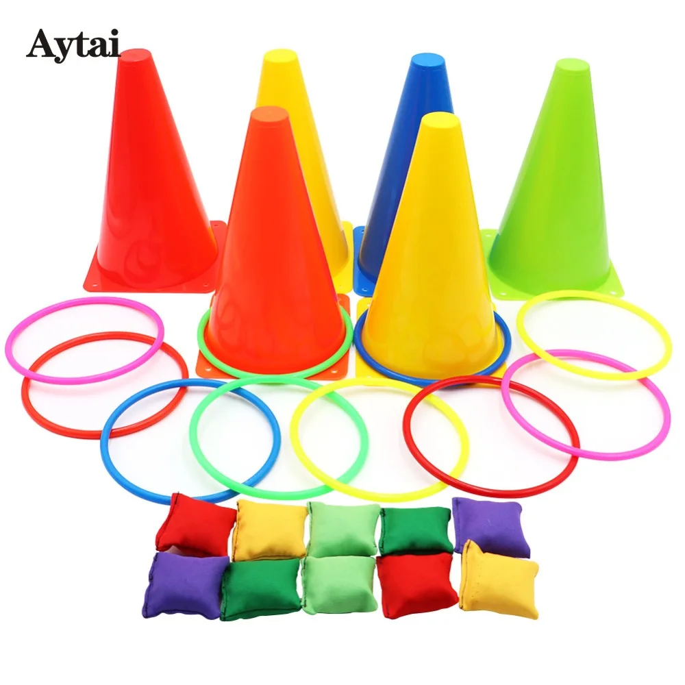 Aytai 26pcs Kids Garden Game Plastic Ring Toss Bean Bags Cones Quoits