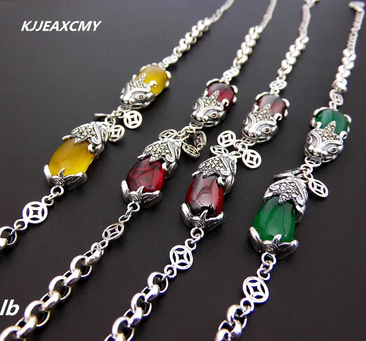 

KJJEAXCMY Fine jewelry 925 Thai silver onyx agate green agate garnet red corundum bracelet Lucky