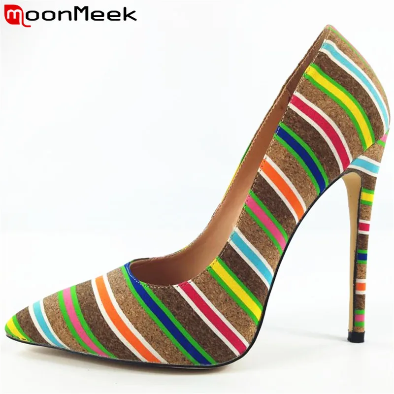 

2019 New fashion pointed toe basic women pumps stripe sexy high heels shoes woman high quality party wedding shoes female