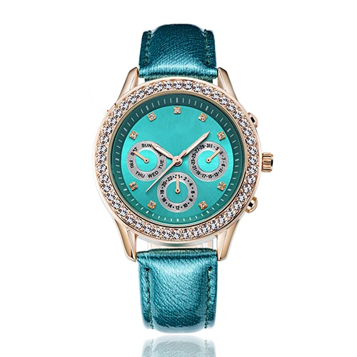 

2019 Women Rhinestone Watches Lady Rotation Dress Watch brand Real Leather Band Big Dial Bracelet Wristwatch Crystal Watch NO.2