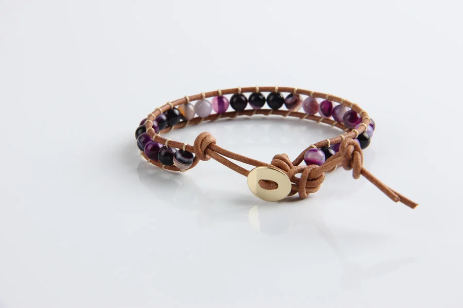 JINSE, кожаные, украшенные бисером, 1х слойные, необычные, 6 мм, фиолетовые каменные бусины, браслеты, элегантные ювелирные изделия, WPB085