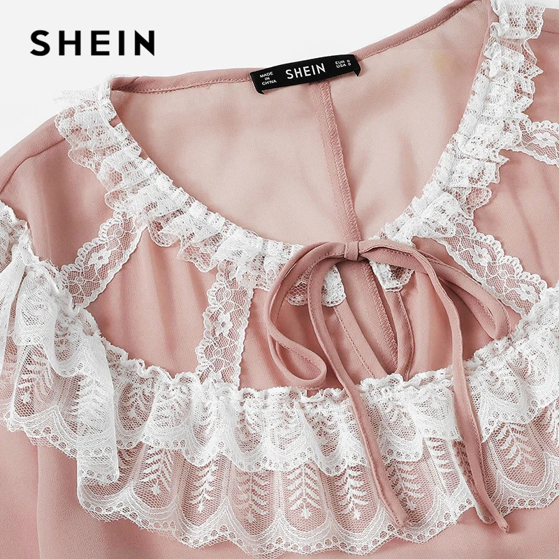 SHEIN Пижама С Контрастной Кружевной Отделкой Женские Пижамы V Образным Вырезом
