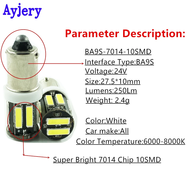 AYJERY автостайлинг! Светодиодные лампы 100X 24 В T11 BA9S 7014 10 SMD индикатор боковой карты