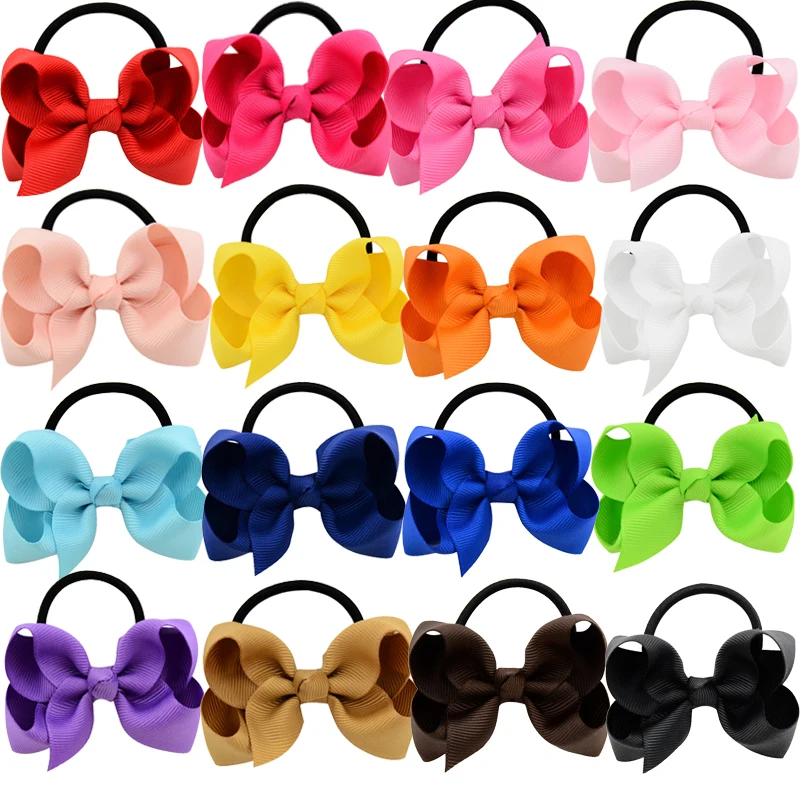 

40pieces/set 3inch Solid Color Girls Hair Bows Elastic Hair Band Ribbon Boutique Bows Hair Tie Ponytail Holders Children Gum