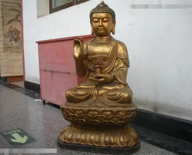 

31"Huge Tibet Buddhism bronze lotus flower Tathagata Sakyamuni buddha statue