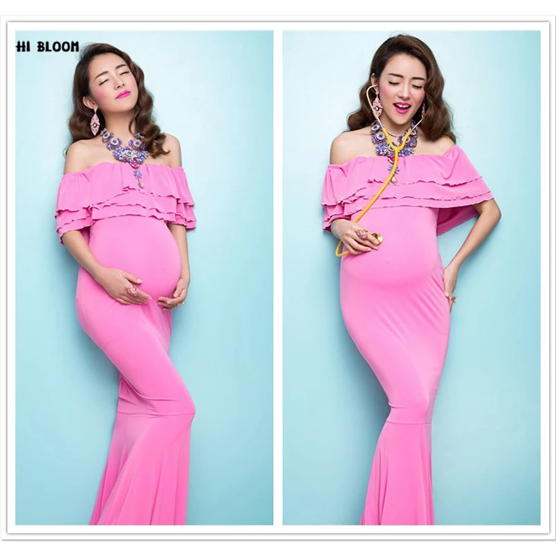 

Maternity Photography Props Pregnancy Clothes Maxi Pink Maternity photography Dress Cotton Maternity Dress For photography Props