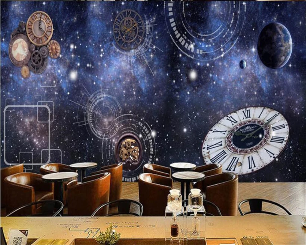 Beibehang Papel De Parede Blu Cosmic Star Orologio Gear Bar Coffee Shop Sfondo Muro Di Carta Da Parati Papier Peint Hudas Bellezza