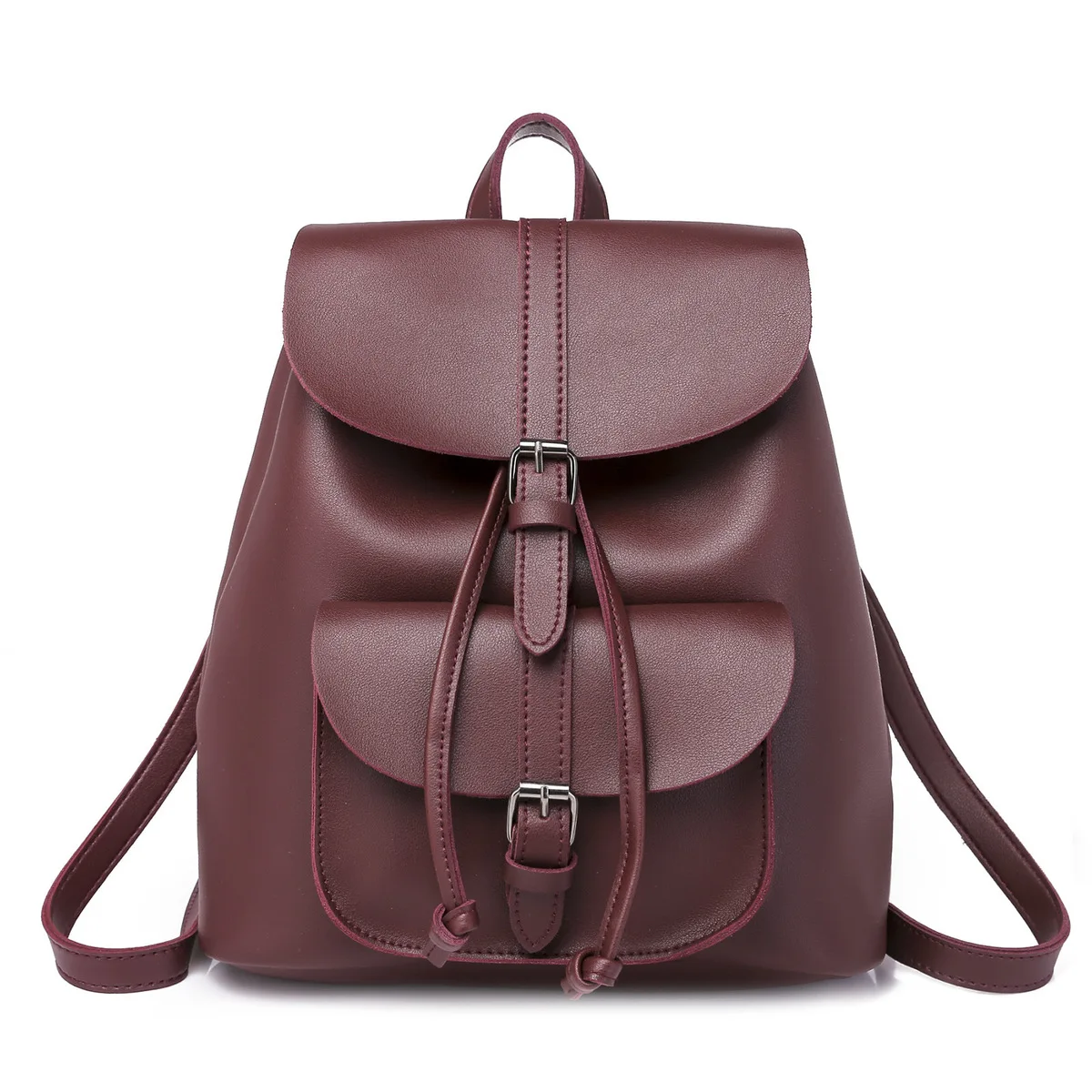 Women Casual Style Drawstring Hasp Backpacks PU Leather Travel Shoulder