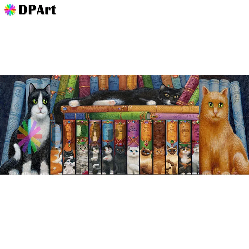

Diamond Painting Full Square/Round Drill Book Shelf Cat Daimond Rhinestone Embroidery Painting Cross Stitch Mosaic Picture M694