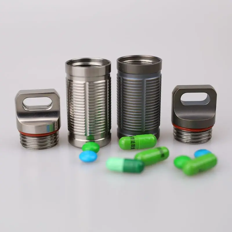 Soporte para pastillas de titanio resistente al agua de alta calidad/contenedor de emergencia para campamento al aire libre botella de medicina cápsula caja 2,6*1\