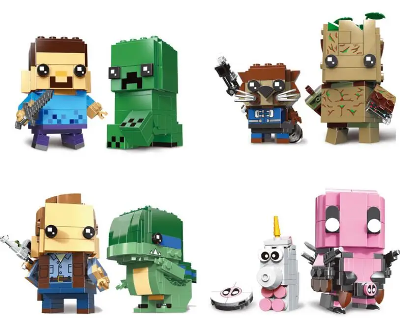 

New Decool Creator series Kennie Groot & Rocket Steve & Creeper Owen & Blue Model Brickheadz building Blocks Action Figure Toys