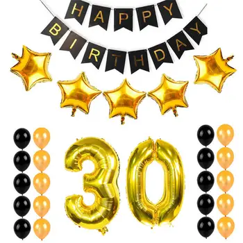 

30th Birthday Party Decoration Kit Happy Birthday Banner 30 Gold Foil Number Balloons 30 Yeard Old Birthday Supplies