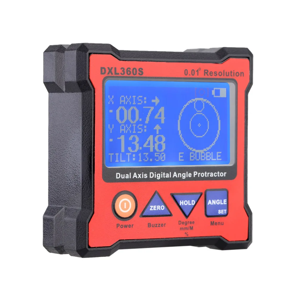 

DXL360S Digital Level Gauge Dual Axis Digital Angle Protractor with 5 Side Magnetic Base
