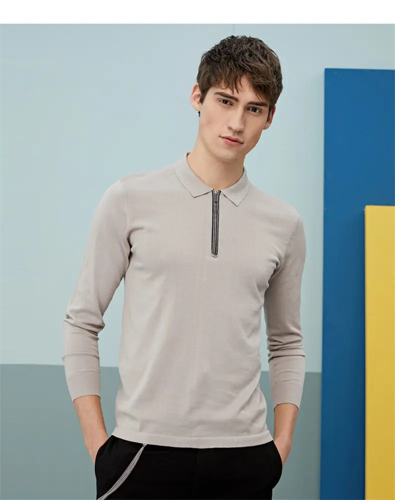MuLS Luxury Mulberry Silk Polo Shirt Men Spring Knit Half Zipper Polos Shirt Male Quality Real Silk Long Sleeve Soft Comfortable 1