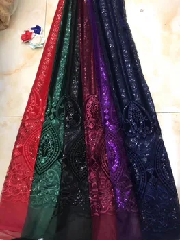 

Royal Blue & Gold Nigerian French Lace Fabrics African velvet Tulle Lace Fabric High Quality African Lace Wedding Fabric