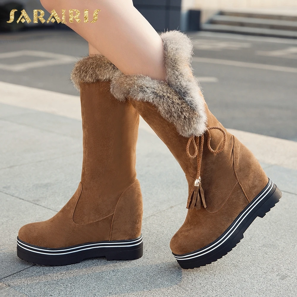 

SARAIRIS Wholesale Fashion Plus Size 34-43 Winter Snow Boots Add Fur mid-calf Boots Woman Comfortable Leisure Warm women's Shoes