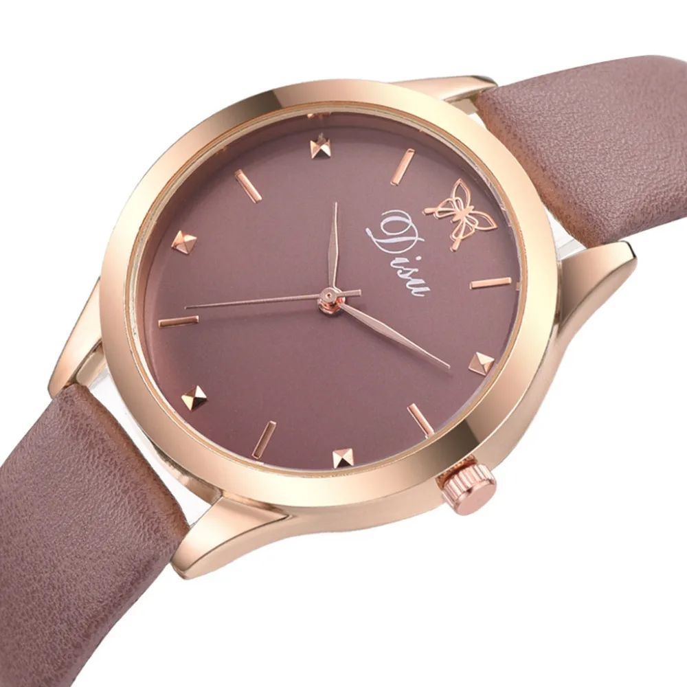 

Women Luxury Fashion Rose Gold Stainless Steel Dial Leather Band Analog Quartz Watch Butterfly Pattern Ladies Watches relogioA50