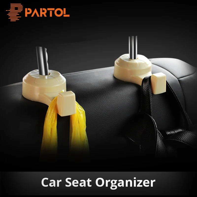 

Partol 2pcs/pack Auto Seat Headrest Hooks Car Fastener & Clip Interior Accessories for Bags Umbrellas Cargo Organizer Hangers