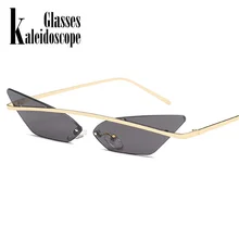 Женские и мужские солнцезащитные очки без оправы кошачий глаз, узкие винтажные брендовые дизайнерские металлические зеркальные линзы, солнцезащитные очки, мужские солнцезащитные очки UV400