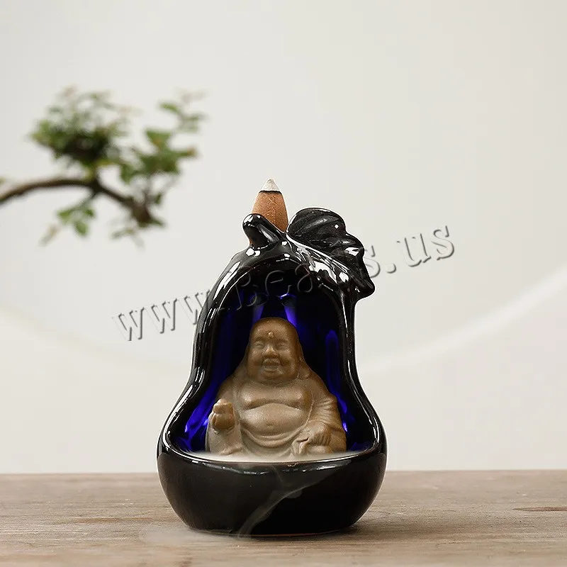 Creative Small Buddha Backflow Incense Burner Ceramic Waterfall Aromatherapy Furnace Holder Censer With 10pcs Incense Cones