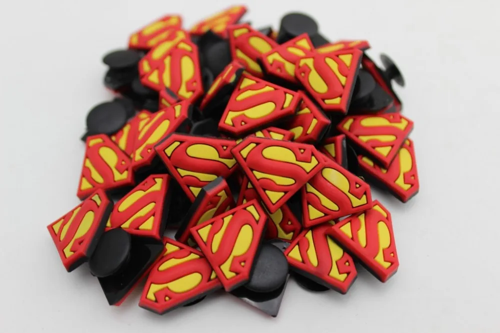 

50 Pcs PVC Superman logo Shoe accessories Shoe Charms Shoe Decorations for Croc Bracelet Wristband Kid Gift