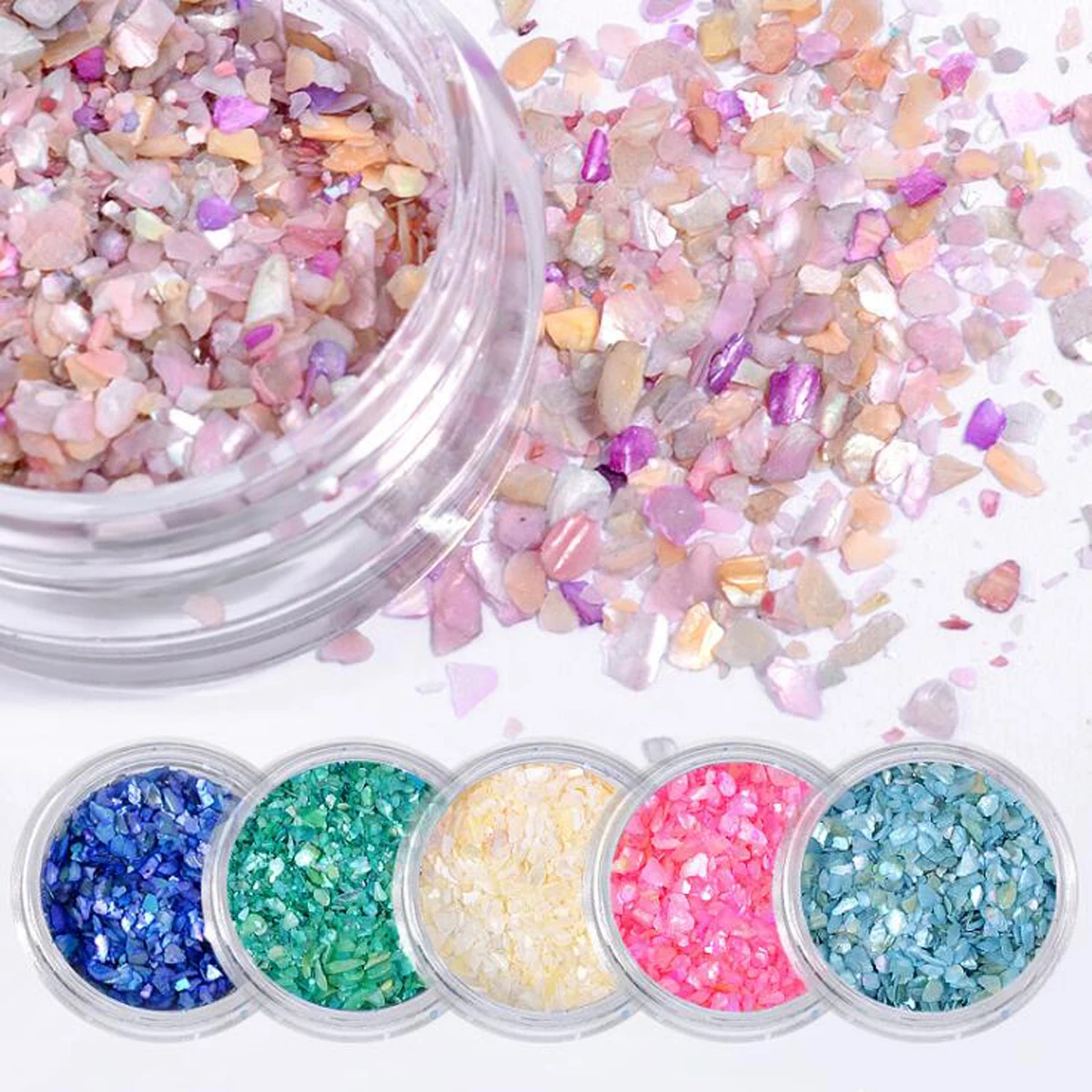 Nail Art Glitter Jewelry Set Natural Shell Small Crushed Stone Sequins Symphony DIY Nail Patch Decorations 6box/set