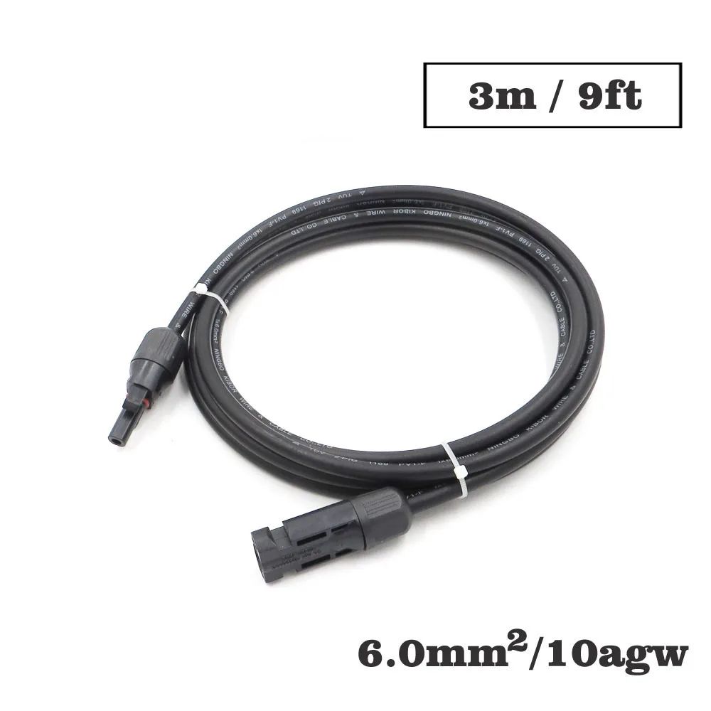 

1PC X 6mm2 10AWG 9FT 3m MC4 Connector Extension Connect branch black parallel Series 3 meter extend cable