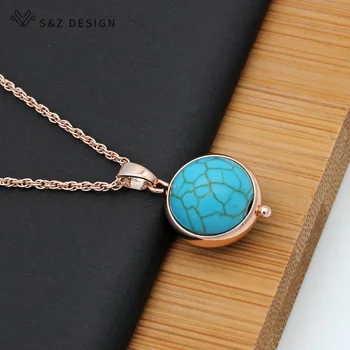 

S&Z Trendy Green Turquoises Beads Pendant Necklace Simple Temperament 585 Rose Gold For Women Fine Fashion Wedding Party Gift