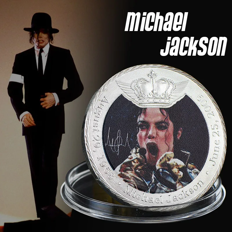 

WR 2019 New Arrive Michael Jackson Silver Plated Metal Coin Fans Souvenir Colored US Pop Singer Challenge Coin for Collection