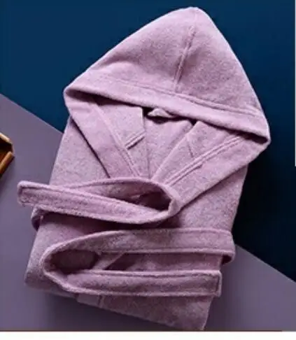 Зимний плотный банный халат из чистого хлопка в стиле пятизвездочного отеля, одежда для сна, халаты унисекс, впитывающий махровый халат с длинными рукавами, пижама с капюшоном - Цвет: Лаванда