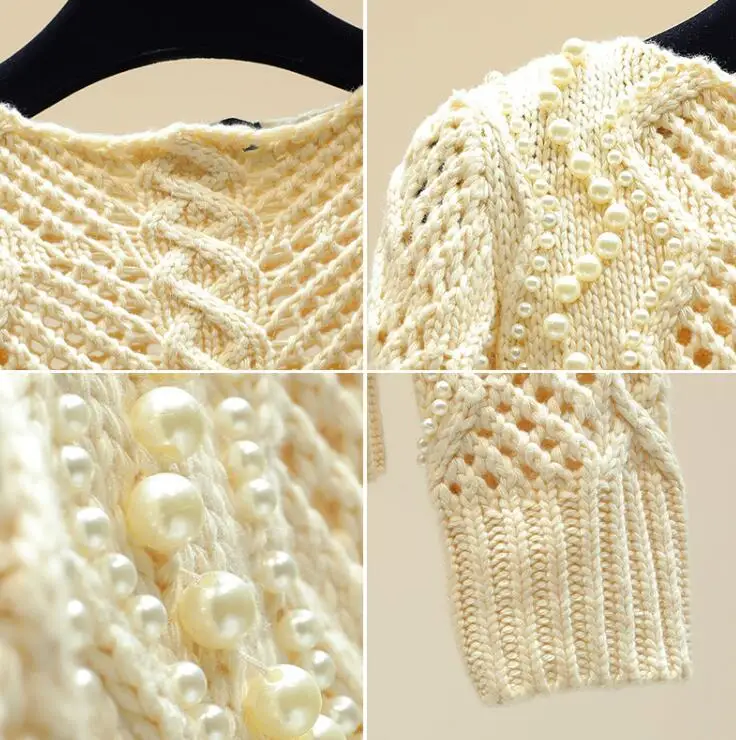 Femmes Pull Manches Tricot Apricot Filles Creux Automne Perle Longues Dames Manteau Chandails Vestes 2019 Perlée Out Printemps Mode Chandail De OEFFq
