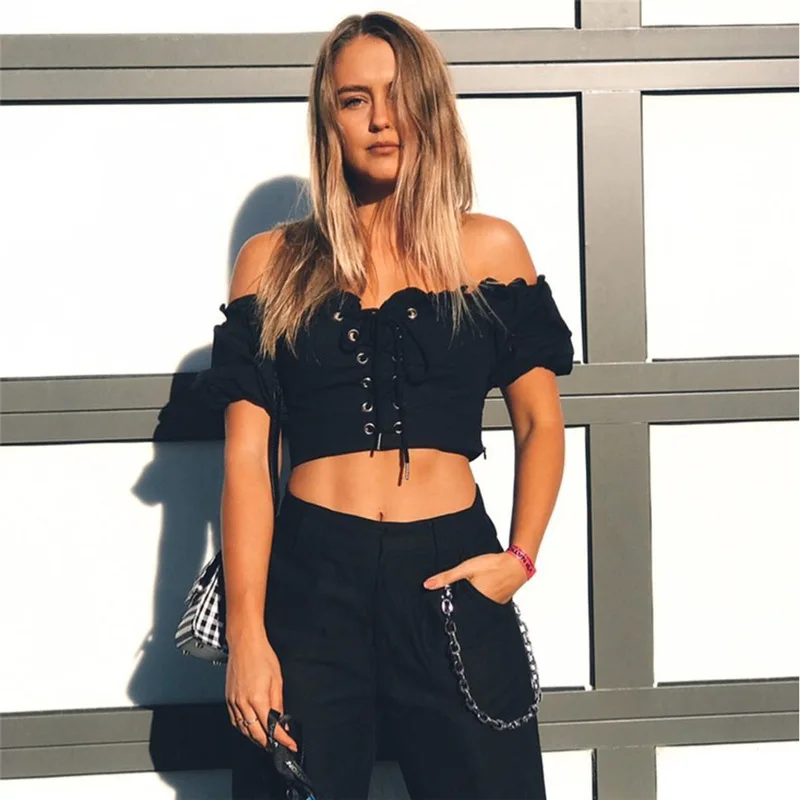 2019 New pattern Interesting T-shirt Top, Women's T-shirt, Short Butterfly Knot Street sexy T-shirt Slash neck