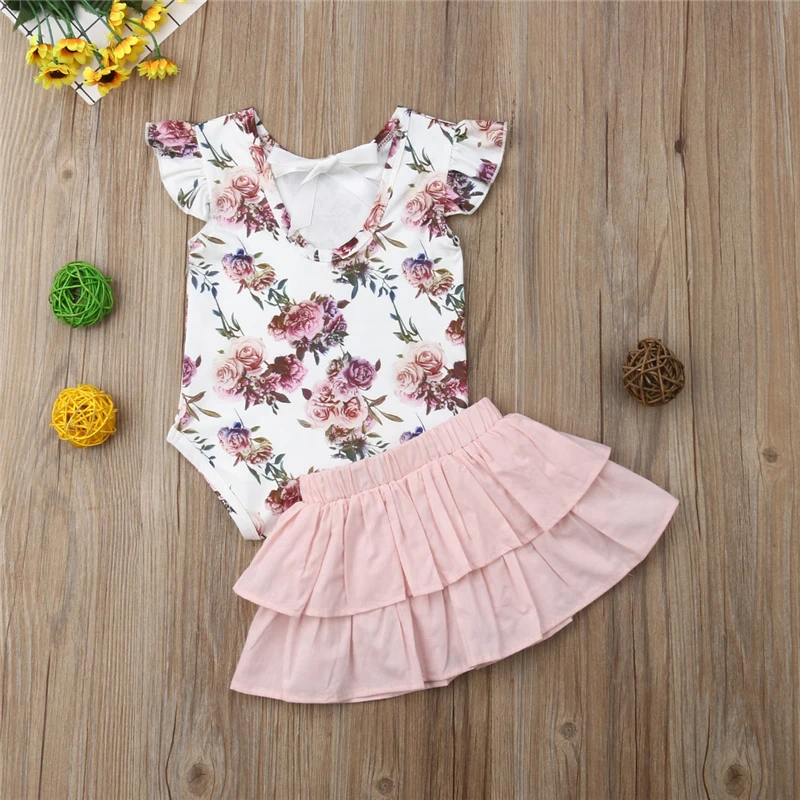 Детская летняя одежда для девочек Одежда для новорожденных одежда, Цветочный комбинезон топы юбка-пачка для маленьких девочек Комплект одежды для девочек комплект одежды Infantil Menina